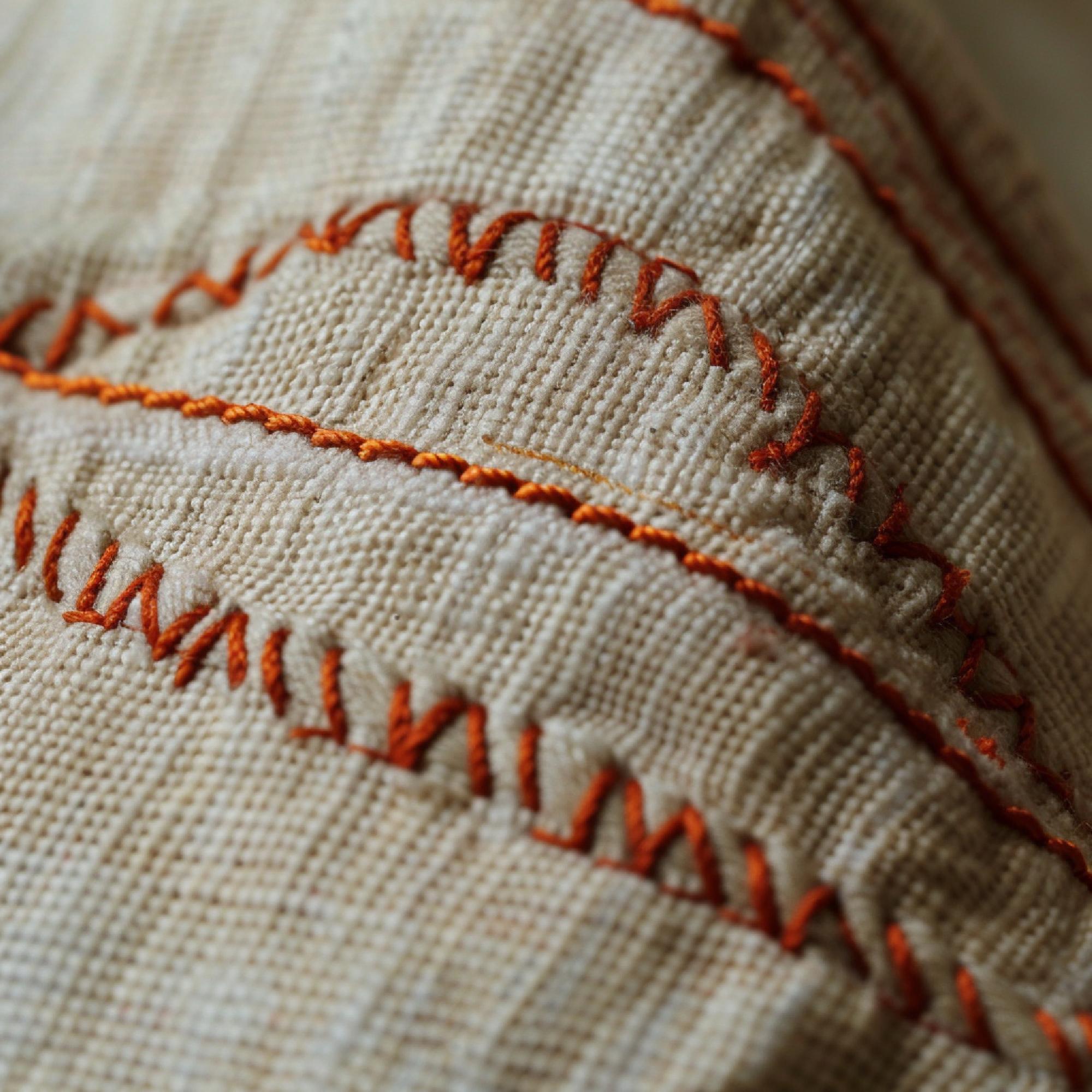 detaliu broderie manuală pe pânză naturală